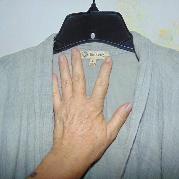 Democracy Cardigan Sleeveless Lightweight Gray Brushed Cotton Shrug Cottagecore - Picture 6 of 8